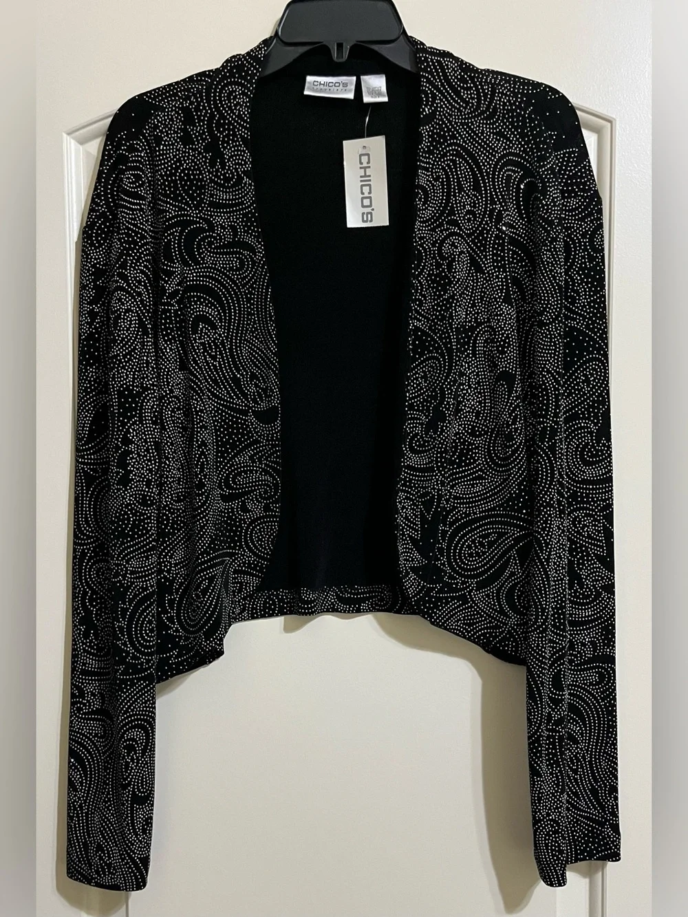 NWT Chico's Travelers Black Sparkle Shimmering Rhinestones Cardigan XL
